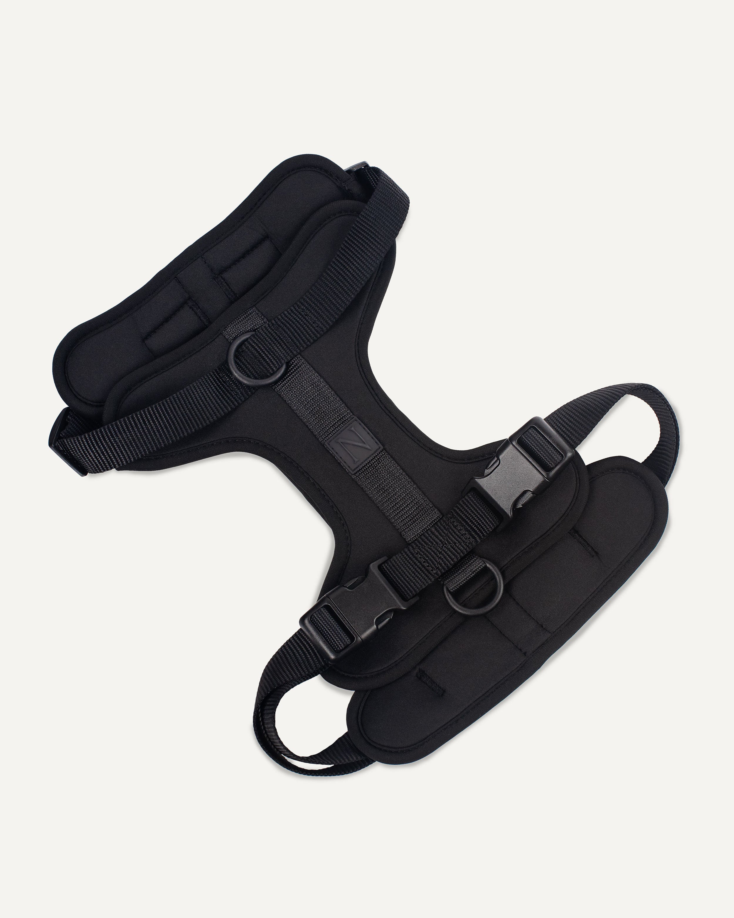 Black sporty dog harness from Le Noof