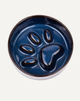 Blue ceramic slow feeder dog bowl by Le Noof