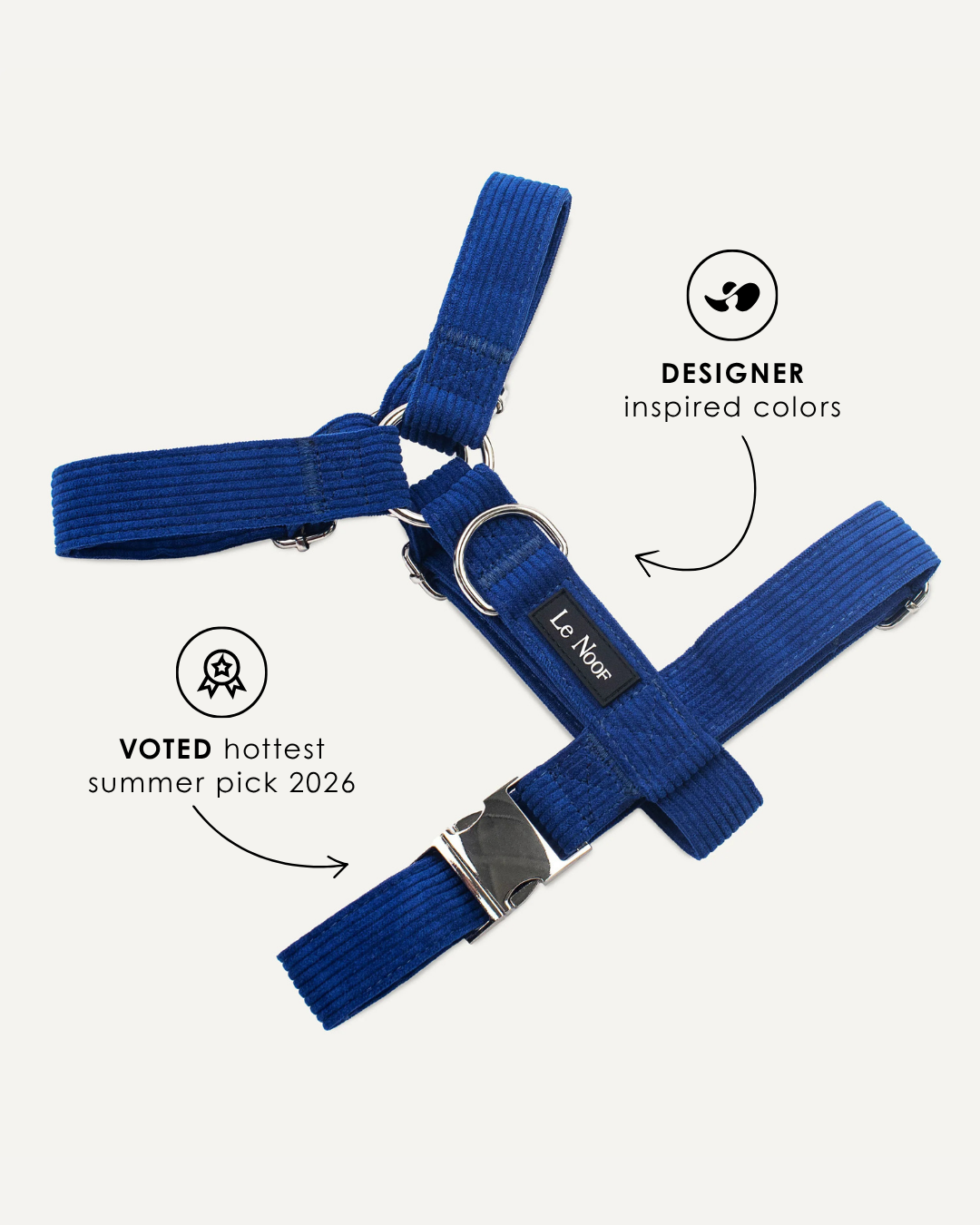 Blue corduroy dog step in harness from Le Noof