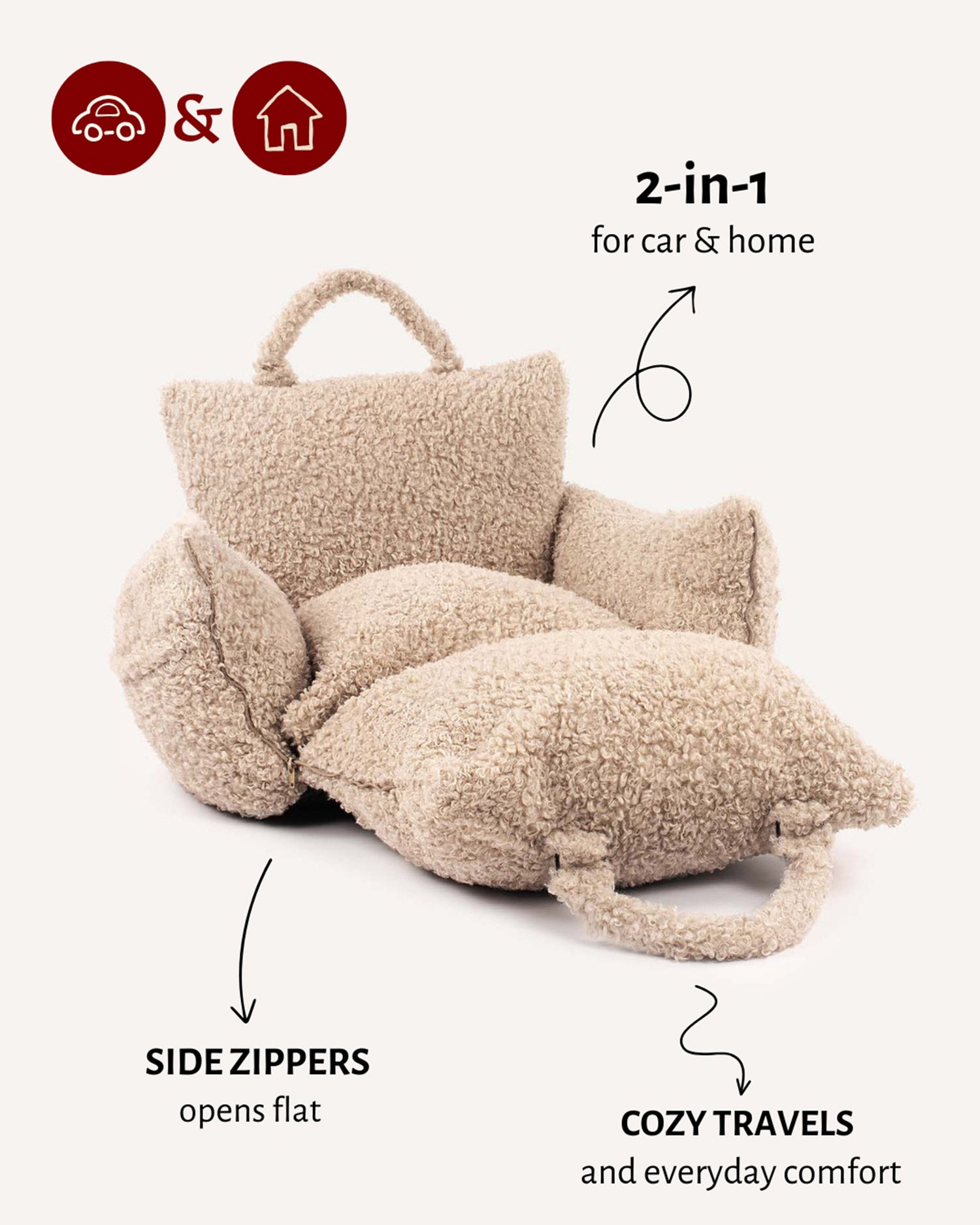 Beige Teddy Car Dog Bed