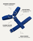 Blue corduroy step-in dog harness, Le Noo