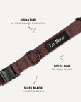 Brown jacquard dog collar close-up, Le Noof
