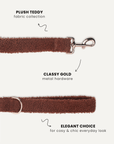 Brown teddy dog leash with poop bag holder, Le Noof