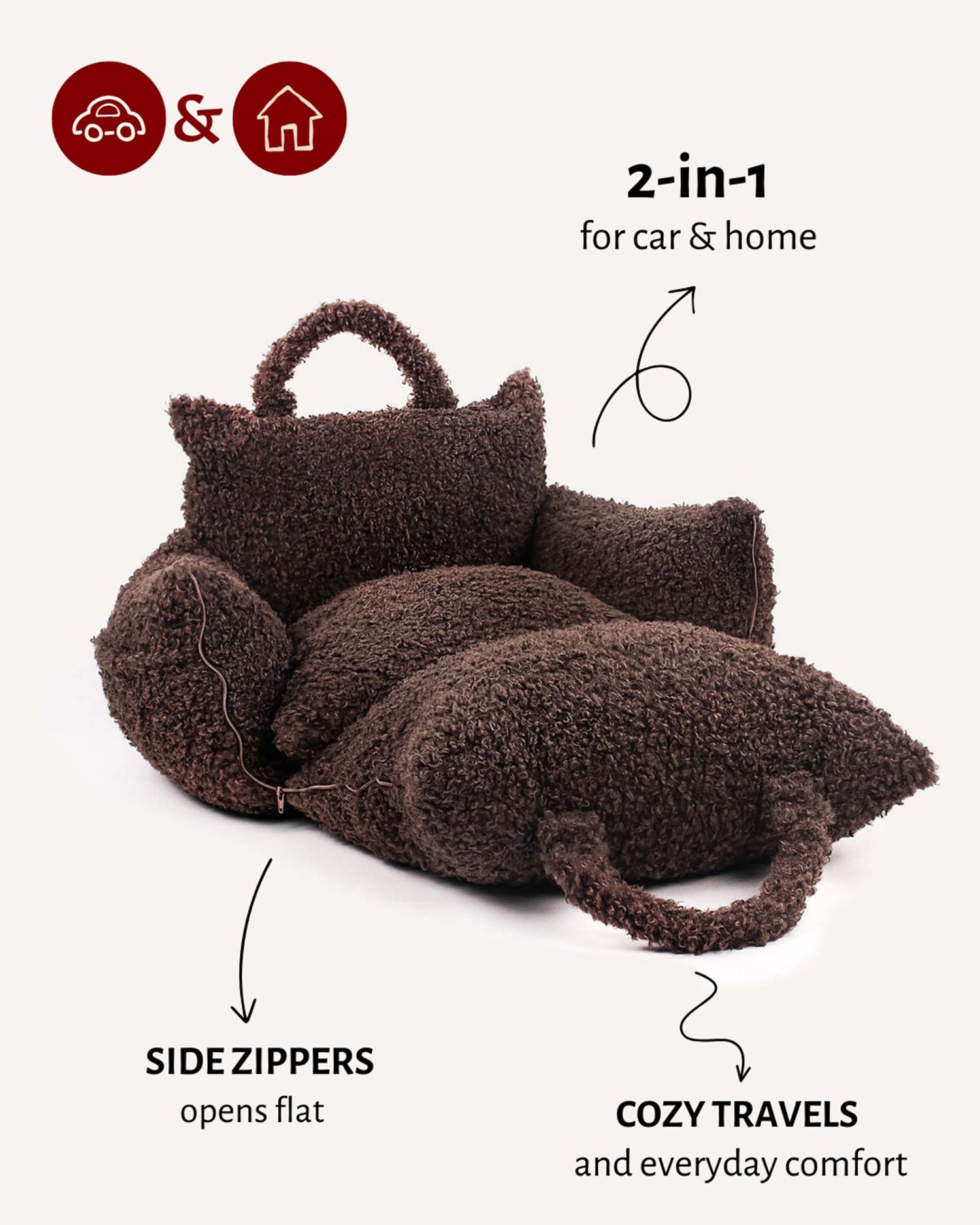 Brown teddy travel car dog bed, Le Noof
