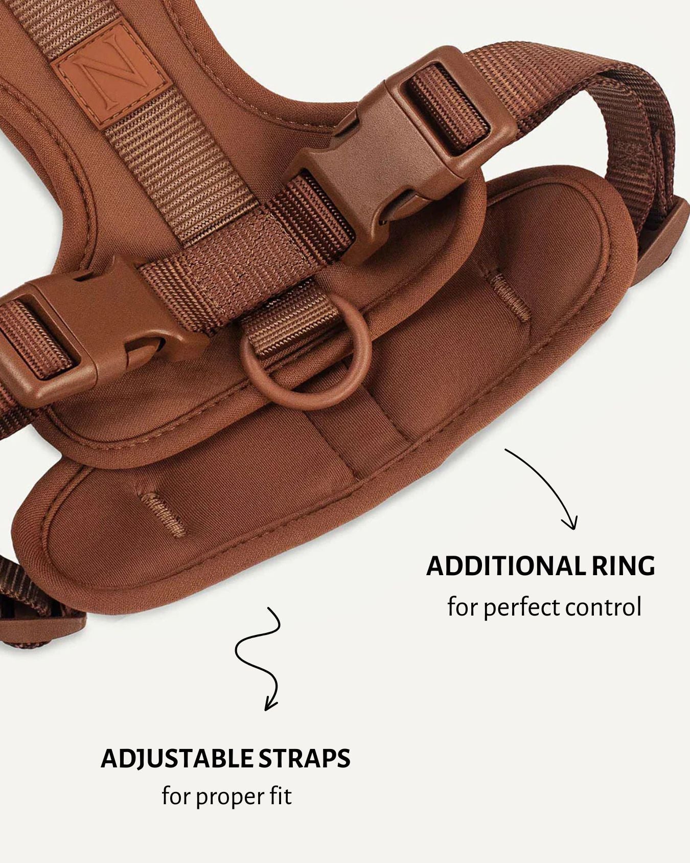Brown neoprene no-pull dog harness, Le Noof