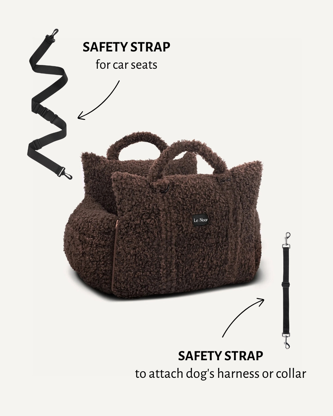 Brown teddy travel car dog bed, Le Noof
