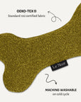 Chartreuse green boucle bone dog toy close-up, Le Noof