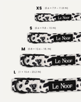 Cow print dog collar size comparison, Le Noof