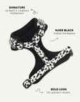 Cow print dog harness back view, Le Noof