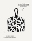 Cow print dog treat pouch back view, Le Noof