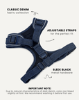 Dark blue denim no-pull dog harness, Le Noof