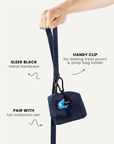 Dark blue denim dog leash with treat pouch and poop bag holder, Le Noof