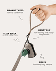 Brown herringbone dog leash with poop bag holder, Le Noof