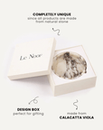 Calacatta Viola marble dog bowl gift packaging, Le Noof