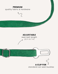 Kelly green corduroy dog seatbelt, Le Noof