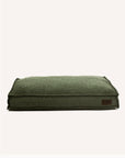 green Le Noof Premium Boucle Square dog bed on white background