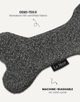 Grey boucle bone dog toy close-up, Le Noof