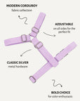Lavender corduroy step-in dog harness, Le Noof