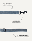 Light blue denim dog leash close-up, Le Noof