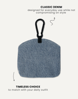 Light blue denim dog treat pouch back view, Le Noof