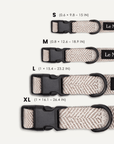 Beige herringbone dog collar size comparison, Le Noof
