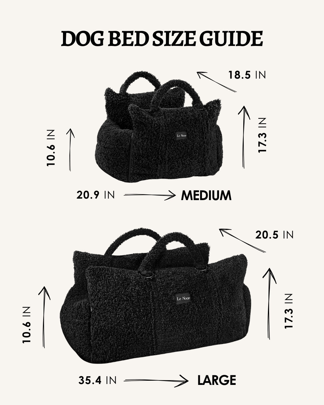 Black teddy travel car dog bed sizes, Le Noof