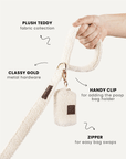 Cream white teddy dog leash with poop bag holder, Le Noof