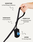 Black jacquard dog leash with poop bag holder, Le Noof