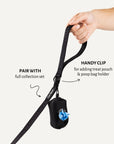 Black jacquard dog leash with poop bag holder, Le Noof