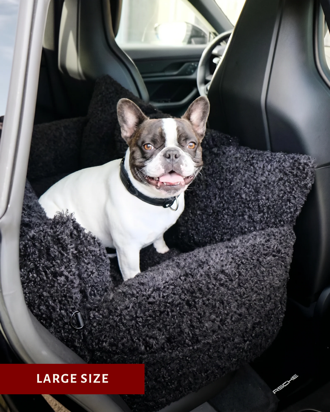 Black teddy travel car dog bed in the car, Le Noof