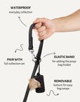 Black waterproof dog leash with poop bag holder, Le Noof