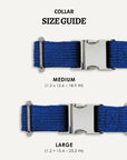 Blue corduroy dog collar size comparison, Le Noof