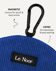 Blue corduroy dog treat pouch close-up, Le Noof