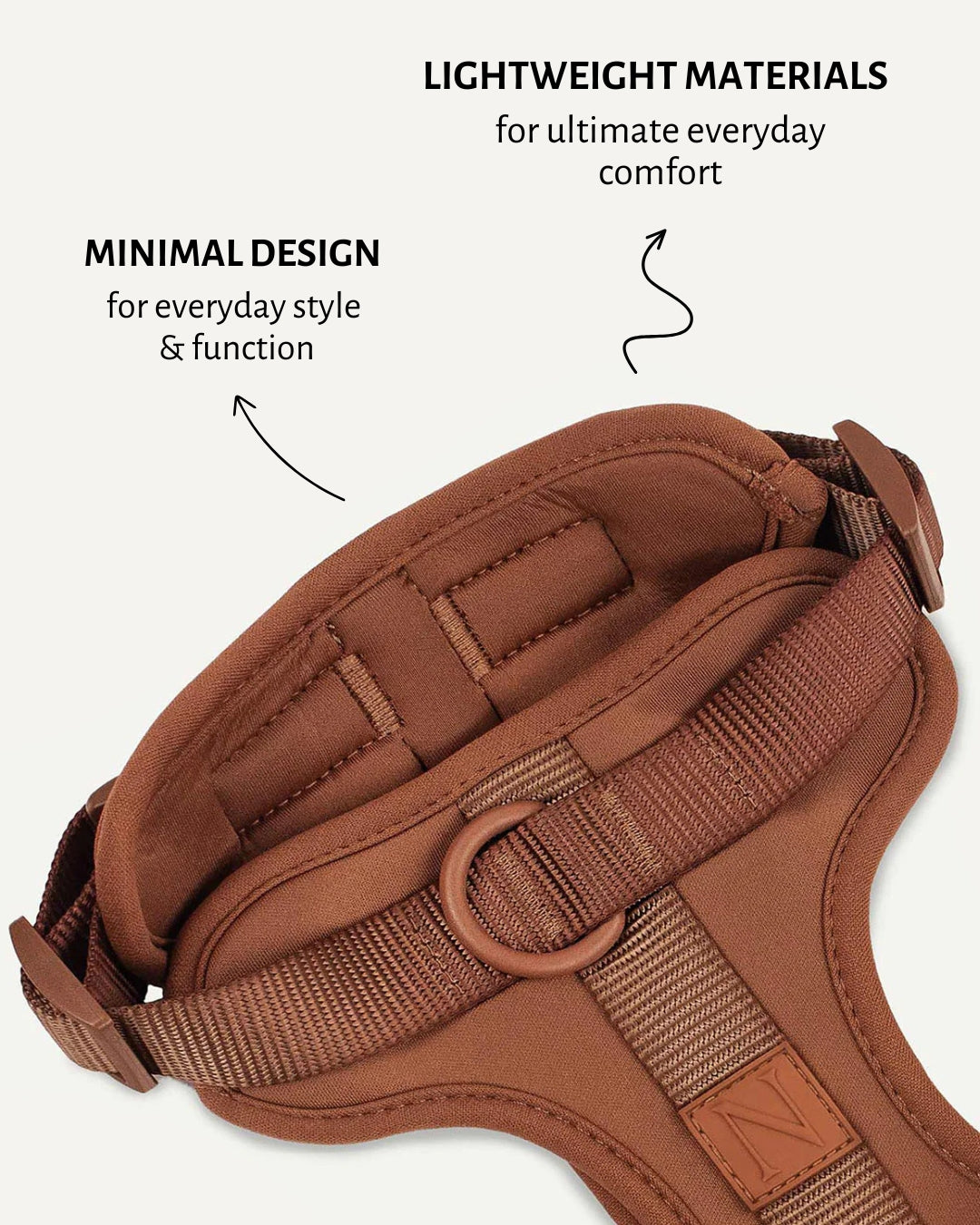 Brown comfy no-pull dog harness, Le Noof