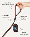 Brown jacquard dog leash with poop bag holder, Le Noof