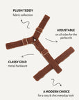 Brown teddy step-in dog harness close-up, Le Noof