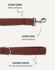 Brown teddy dog leash with poop bag holder, Le Noof