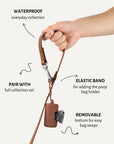 Brown waterproof dog leash with poop bag holder, Le Noof