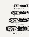 Cow print dog collar size comparison, Le Noof