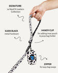 Cow print dog leash with poop bag holder, Le Noof