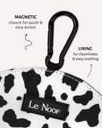Cow print dog treat pouch close-up, Le Noof