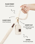 Cream white teddy dog leash with poop bag holder, Le Noof