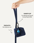 Dark blue denim dog leash with treat pouch and poop bag holder, Le Noof