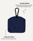 Dark blue denim dog treat pouch back view, Le Noof