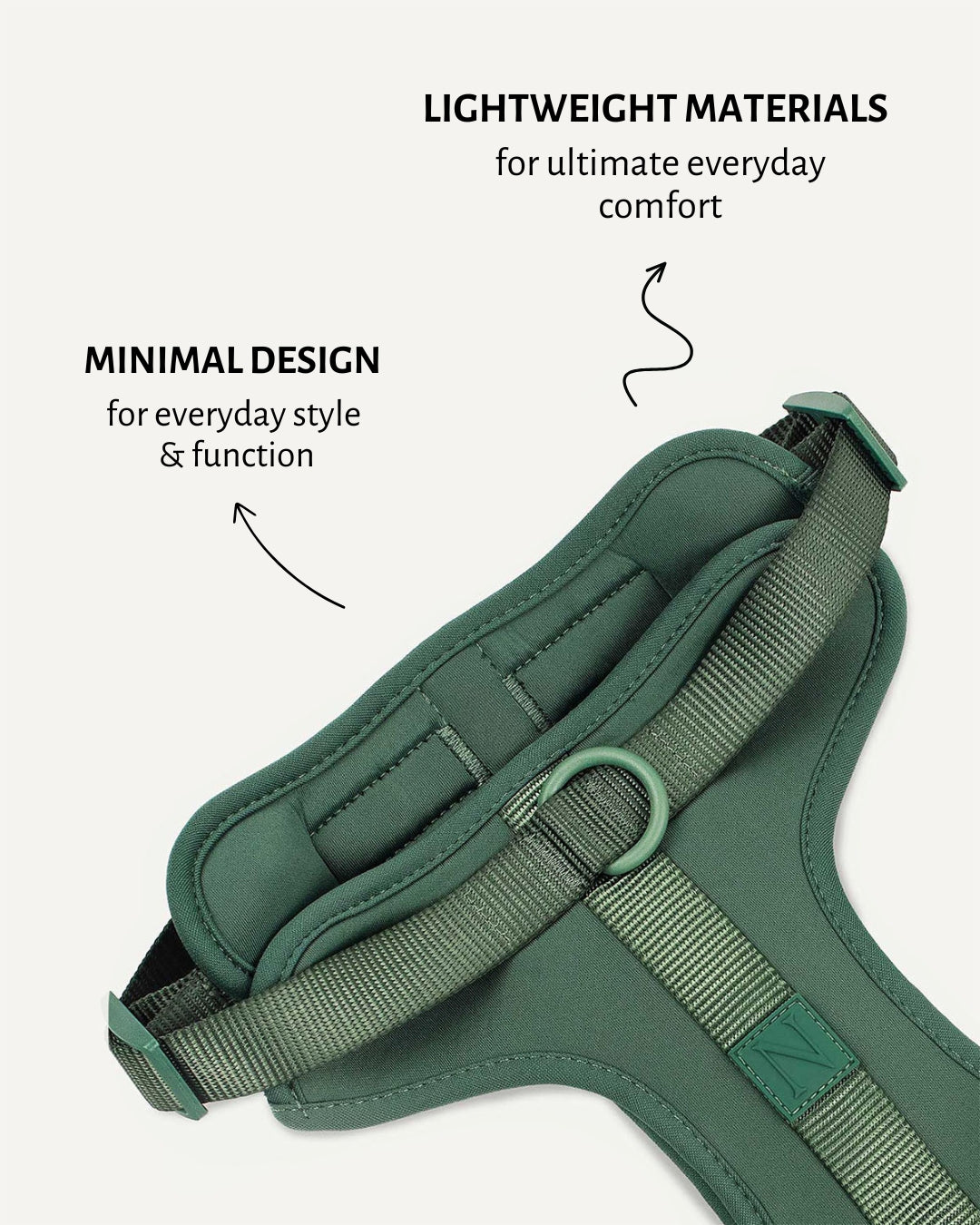 Green minimal no-pull dog harness, Le Noof