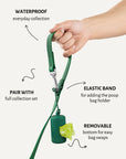 Green waterproof dog leash with poop bag holder, Le Noof
