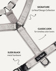 Grey silver jacquard step-in dog harness, Le Noof
