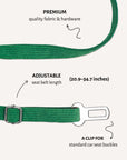 Kelly green corduroy dog seatbelt, Le Noof