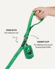 Kelly green corduroy dog leash with poop bag holder, Le Noof