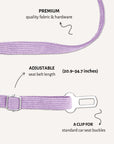 Lavender corduroy dog seatbelt, Le Noof